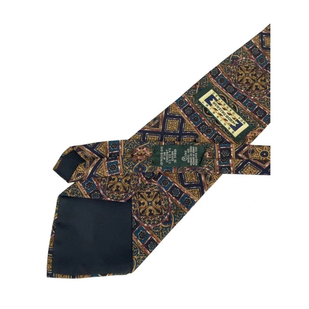 Hunting Horn Mens Tie Silk Medallion Floral‎ Geometric Blue Gold Canada 57x4